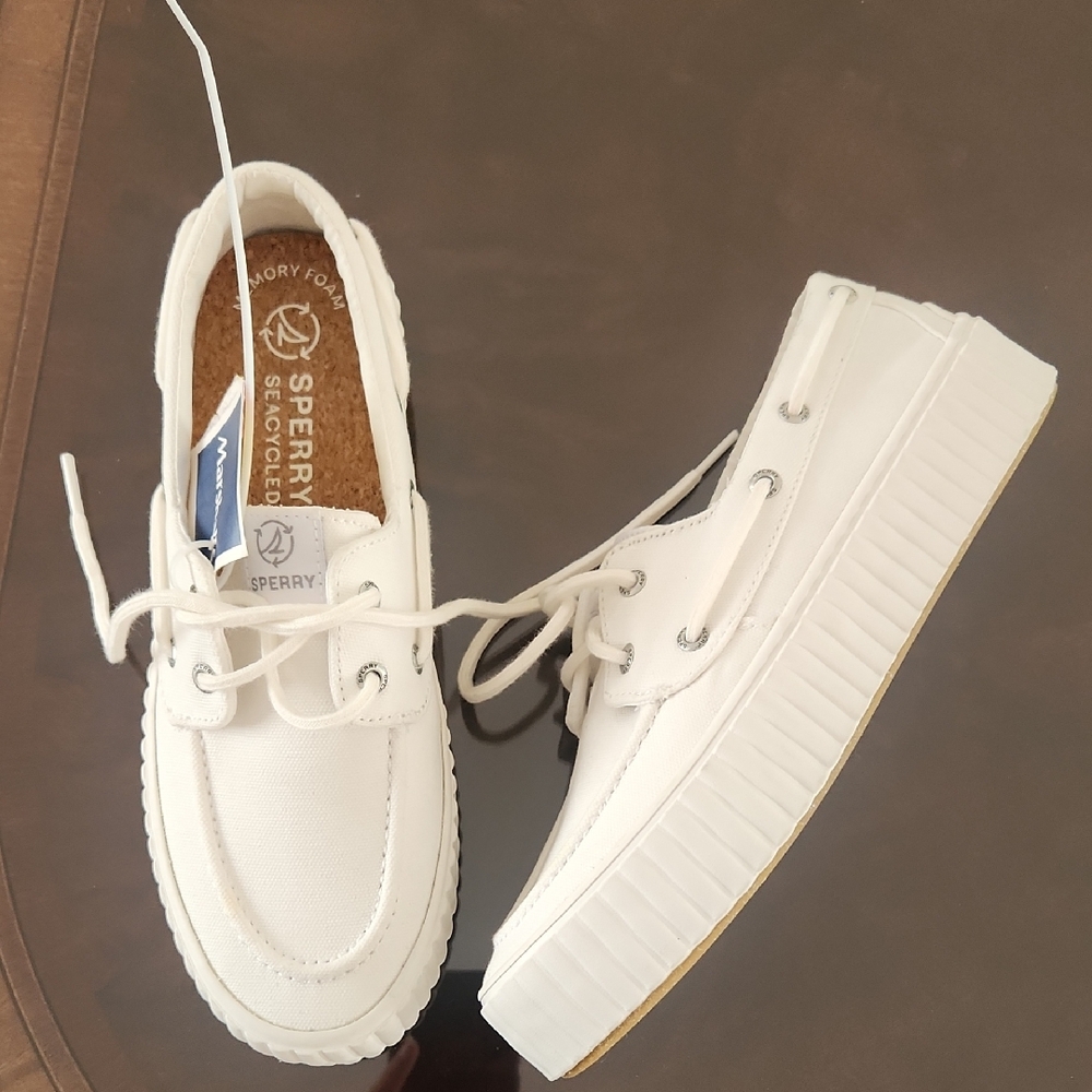 Sperry White Canvas Platform Shoes
